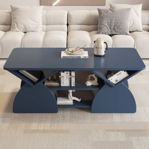 47.24 Inch Rectangular Storage Coffee Table with Rounded Corners, Blue