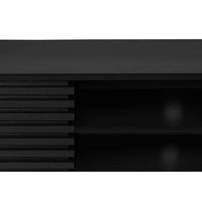 72 Inch Contemporary Black Laminate TV Stand with Sliding Doors & Cable Management