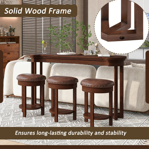 4-Piece Cherry Solid Wood Bar Set, 60inch  Table & 3 PU Stools