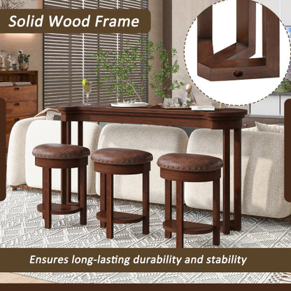 4-Piece Cherry Solid Wood Bar Set, 60inch  Table & 3 PU Stools