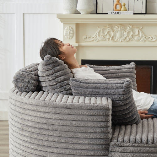 55 inch L Faux-Rabbit-Fur Corduroy Single Sleeper Chair, No Assembly