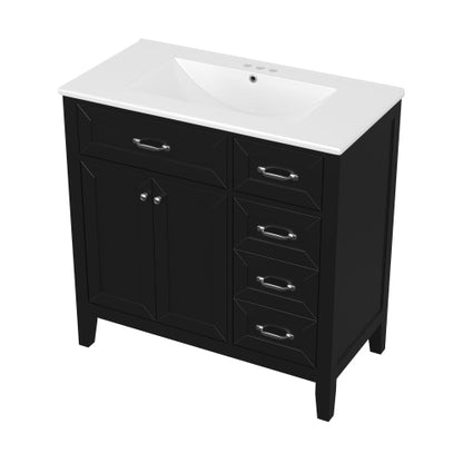 36" Bathroom Vanity with Sink Combo, Black Bathroom Cabinet with Drawers, Solid Frame and MDF Board (Old Sku:JL000007AAB)