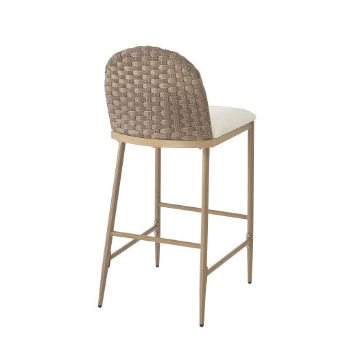 29.5inch Farmhouse Barstools Set of 2,Upholstered  Armless Iron Counter Stools with rattan Backrest for Kitchen Dining Island Table,Brown+Beige