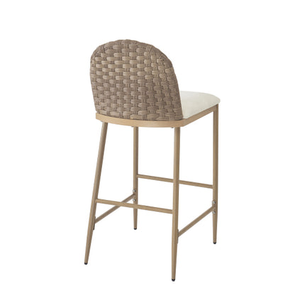 29.5inch Farmhouse Barstools Set of 2,Upholstered  Armless Iron Counter Stools with rattan Backrest for Kitchen Dining Island Table,Brown+Beige