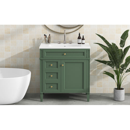 30'' Bathroom Vanity with Top Sink, Modern Bathroom Storage Cabinet with 2 Drawers and a Tip-out Drawer, Single Sink Bathroom Vanity