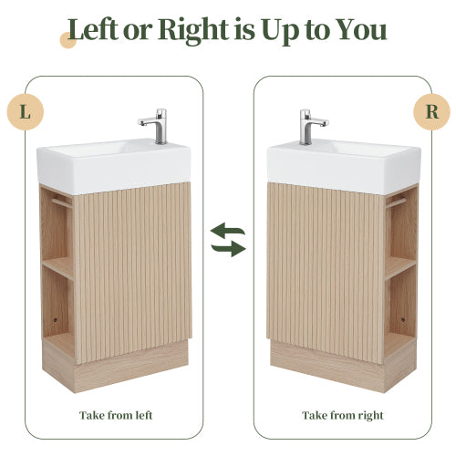 18.6" Bathroom Vanity with Sink, Bathroom Vanity Cabinet with Two-tier Shelf, Left or Right Orientation, Natural (Old Sku:WF308491AAN)