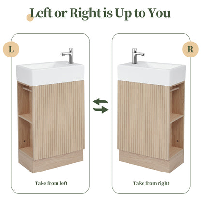 18.6" Bathroom Vanity with Sink, Bathroom Vanity Cabinet with Two-tier Shelf, Left or Right Orientation, Natural (Old Sku:WF308491AAN)