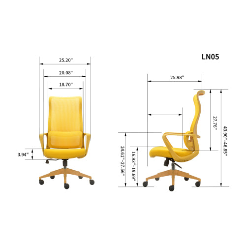 Modern EErgonomic Colorful Office Chair 300lb (About 149.7kg) Home Office Mesh Breathable High Back, With Adjustable Lumbar Support Computer Chair, Integrated Molded Foam Seat Cushion, Fireproof (Yellow) xecutive Mesh Office Task Chair Ergonomic Design