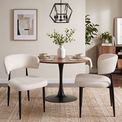 Curved Back Chenille Dining Chairs with Metal Legs, Set of 2, Beige