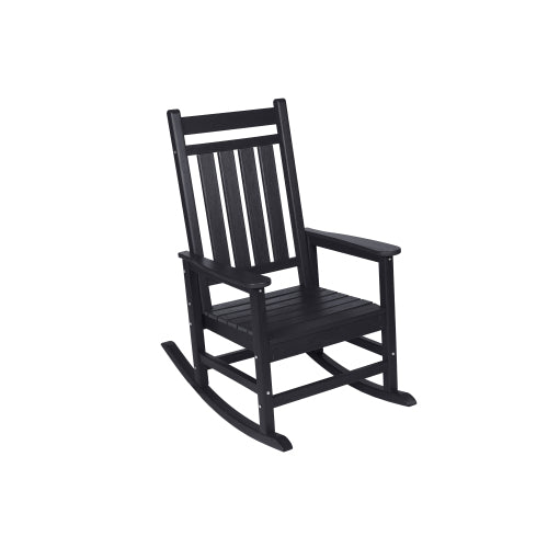 Oversized Rocking Chair with Wood-Texture, Outdoor Rocking Chair for Adults, All Weather Resistant Porch Rocker for Lawn Garden, Black