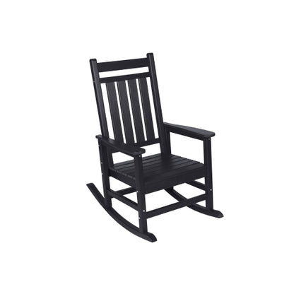 Oversized Rocking Chair with Wood-Texture, Outdoor Rocking Chair for Adults, All Weather Resistant Porch Rocker for Lawn Garden, Black