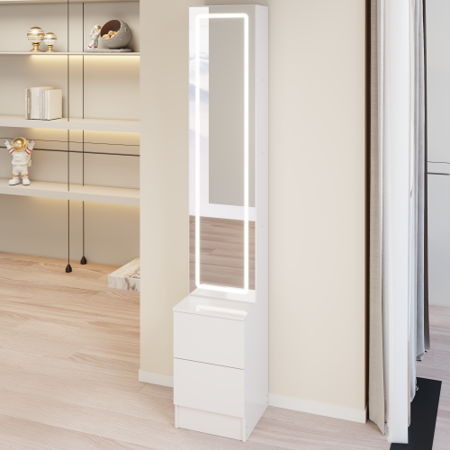 63 inch  Full-Length LED Mirror Cabinet, Cosmetic & Jewelry Storage Organizer, Touch 3-Color Light, Multi-Layer Shelves