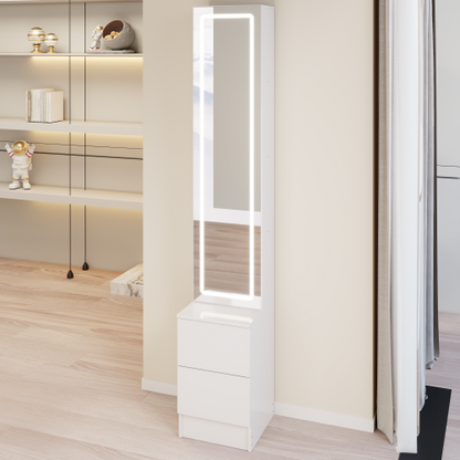 63 inch  Full-Length LED Mirror Cabinet, Cosmetic & Jewelry Storage Organizer, Touch 3-Color Light, Multi-Layer Shelves