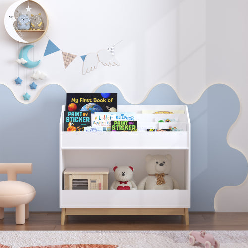 Toddler Book Display Shelf with Storage Bin Wooden Kids Bookcase