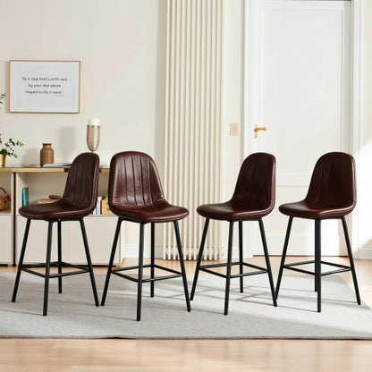 Modern Bar Stools with Swivel Mechanism, PU Padded Seats with Back Support & Metal Legs ¨C Ideal for Kitchen Islands, Home Bars, Commercial Bars, Dark Brown(Set of 2)