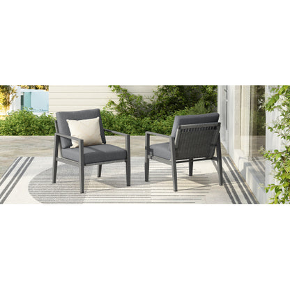 [Set of 2] Gray Aluminum Lounge Chair with Sleek Rope Accents and Comfortable Cushions, Perfect for Modern Outdoor and Indoor Spaces