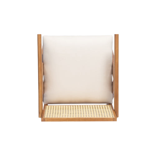 27inch Height, Cream Woven Cane Plastic Backrest Bar Stool - Foam-Padded Fabric Seat & Durable Rubberwood Frame