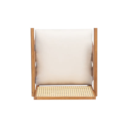 27inch Height, Cream Woven Cane Plastic Backrest Bar Stool - Foam-Padded Fabric Seat & Durable Rubberwood Frame