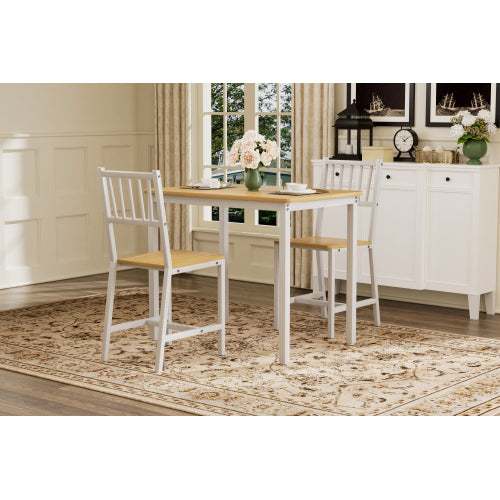 3-Piece Natural & White Industrial Dining Set, Table & 2 Chairs