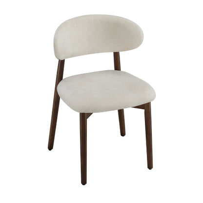 Farmhouse Chenille Dining Chairs with Solid Wood Legs, Set of 2, Beige