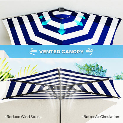 UPF 30+ Small Balcony Umbrella,Half Umbrella Outdoor Patio Umbrella,Vented Half Patio Umbrella with Crank Ribs, Porch Umbrella