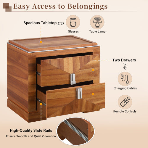 Mid-Century Modern Nightstand, 2 Drawers Wide Sofa Side Table,Wood Diamond Shaped End Table with Storage,Closet with Heavy Duty Base,Small Bedside Table for Bedroom,Living Room,Entrance, Light Brown