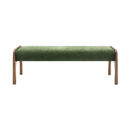 Green Chenille Upholstered Long Bench, 50.25 Inch Modern Dining & Entryway Bench with Rubber Wood Legs