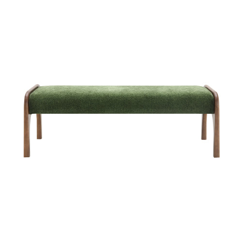 Green Chenille Upholstered Long Bench, 50.25 Inch Modern Dining & Entryway Bench with Rubber Wood Legs
