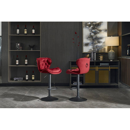 Set of 2 Bar Stools with powder Footrest and Base Swivel Height Adjustable Mechanical Lifting Velvet + powder Leg Simple Bar Stool-RED