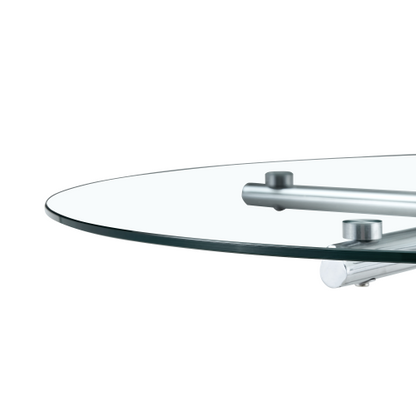 Round glass bar high table, 36 inch round bar table, tempered glass tabletop, sturdy silver chrome plated four column support, suitable for transparent round bar tables in small spaces, kitchens