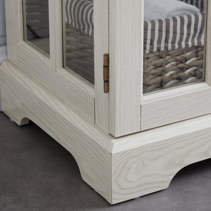 White Retro 7-Color Bluetooth LED Lattice Glass Display Cabinet