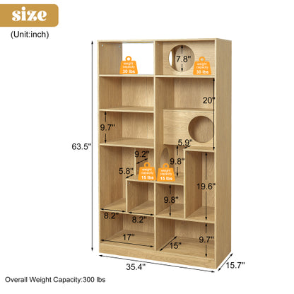 Modern Cat House Bookshelf with Storage and Litter Box Natural