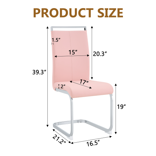 PU Upholstered Dining Chairs with Arched Metal Legs, Set of 2, Pink/Silver