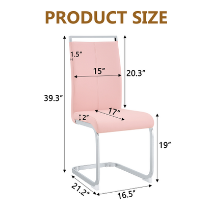 PU Upholstered Dining Chairs with Arched Metal Legs, Set of 2, Pink/Silver