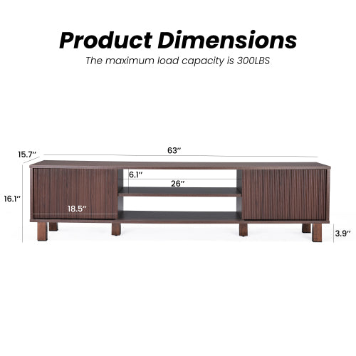 Modern Wooden TV Stand for 70 Inch TV with Adjustable Partition & Double Storage Cabinets