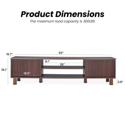 Modern Wooden TV Stand for 70 Inch TV with Adjustable Partition & Double Storage Cabinets