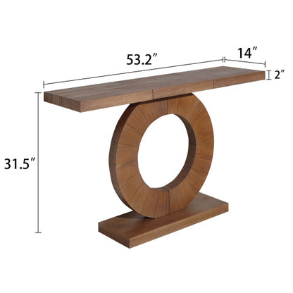 53.2in Modern Minimalist Wooden Console Table Circular Base Wooden Console Table  ¨C Elegant Decorative Accent for Entryway, Living Room, and Hallway