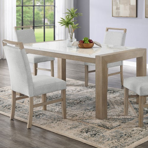 Light Gray Fabric Dining Chairs with Rubberwood Legs, Set of 2