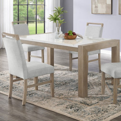 Light Gray Fabric Dining Chairs with Rubberwood Legs, Set of 2