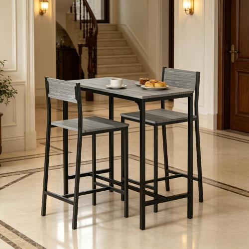 3-Piece Bar Table Set with 2 High Back Stools for Kitchen Dining Space
