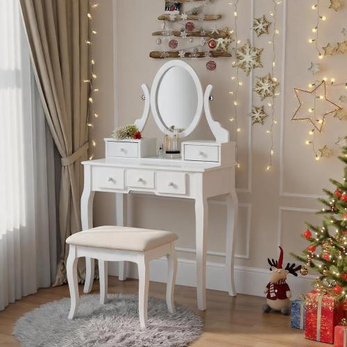 Make-Up Vanity Table and Stool Set, White
