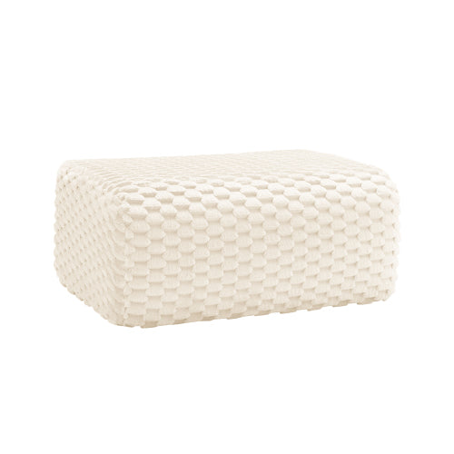 White Flannelette Modular Ottoman, No-Assembly Upholstered Stool with Curved Armrest & Anti-Slip Base