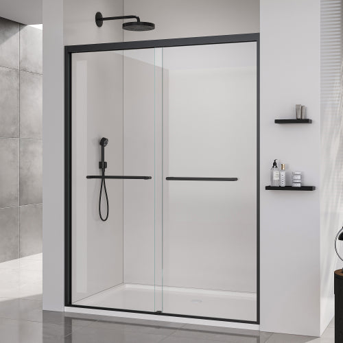 56-60*72 INCH Frame Double Sliding soft-close Shower Doors, Bathroom Sliding Shower Door, (6mm) Thick SGCC Tempered Glass Door For Bathroom Door ,Matte Black