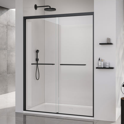 56-60*72 INCH Frame Double Sliding soft-close Shower Doors, Bathroom Sliding Shower Door, (6mm) Thick SGCC Tempered Glass Door For Bathroom Door ,Matte Black
