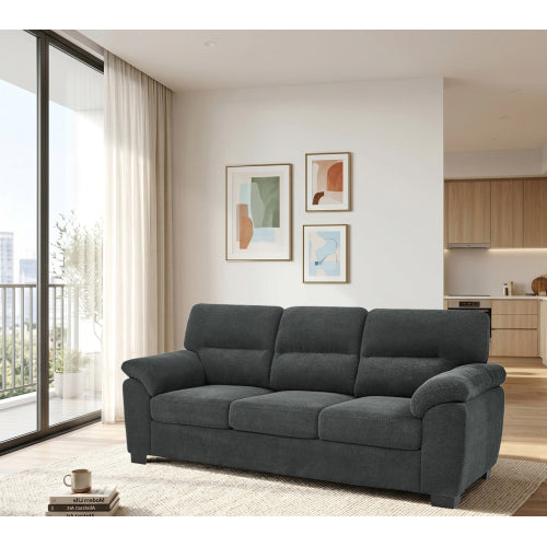 Dark Gray 3-Seater Textured Fabric Minimalist Living Room Sofa
