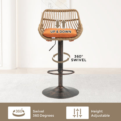 Modern Swivel Bar Stools Set of 2 Adjustable Counter Height Chairs with Footrest for Kitchen, Dining Room (Orange)