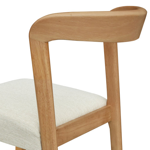 Open Back Rubberwood Dining Chairs with Upholstered Seats, Set of 2, Natural/Beige