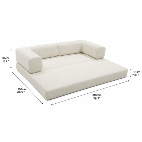 Multi-Purpose Convertible Fine-Striped Corduroy 2-Seater Sofa Bed, Wide-Body Pure Sponge Compression Sofa