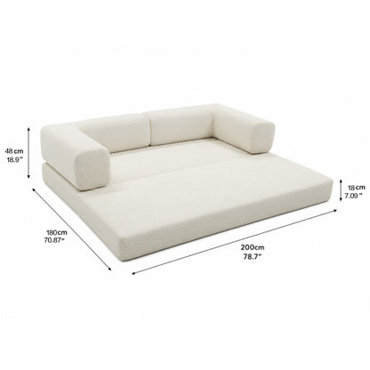 Multi-Purpose Convertible Fine-Striped Corduroy 2-Seater Sofa Bed, Wide-Body Pure Sponge Compression Sofa