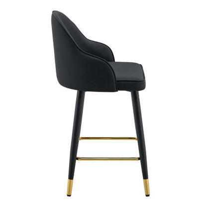 Set of 2 Black PU Leather Bar Stools: 37.7inch High, 25inch Seat Height, Gold Accent Footrest, Ideal for Kitchen Island, Home Bar & Dining Area, Available in Light Gray, White & Dark Gray Splicing Colors.